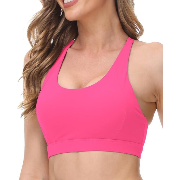 Women's Hot Pink Strappy Bralettes Pull-on Sports Bra Rave Top Festival Outfits - Picture 2 of 9